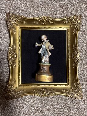Gold Ornate Framed Wall Accent with porcelain Figurine